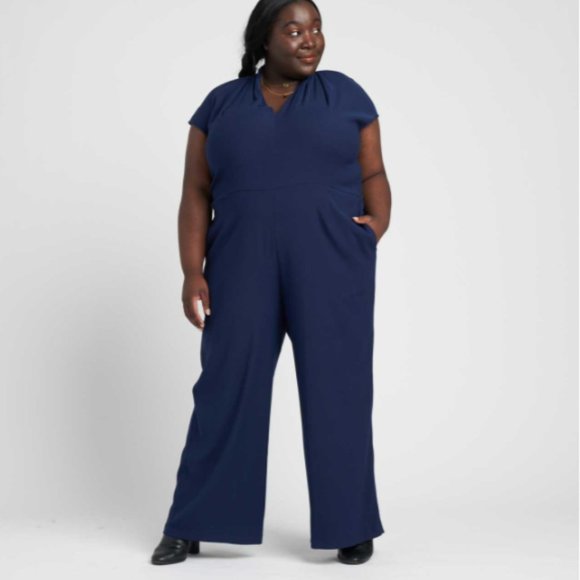Universal Standard Cambria Navy Luxe Twill Jumpsuit NWT Size L 22-24 - Picture 3 of 9